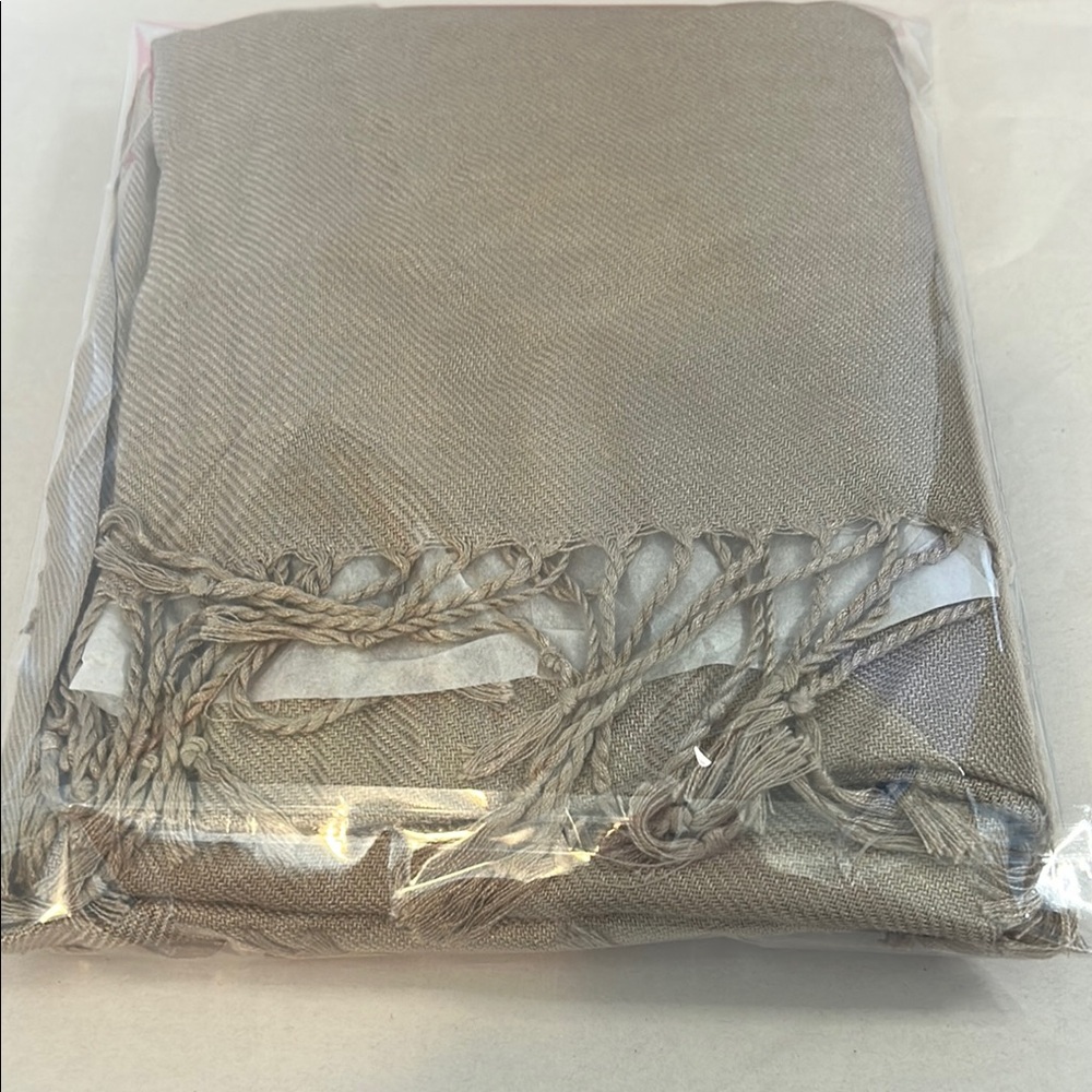 Pashmina Tan Scarf with Fringe Wrap - Picture 9 of 9
